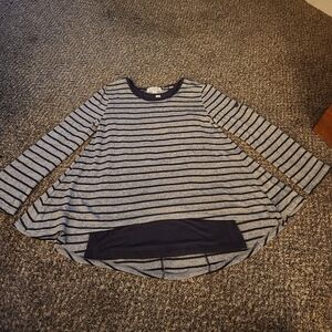 Simply Noelle Top Tunic & Tank Navy Blue and Gray Stripe S / M